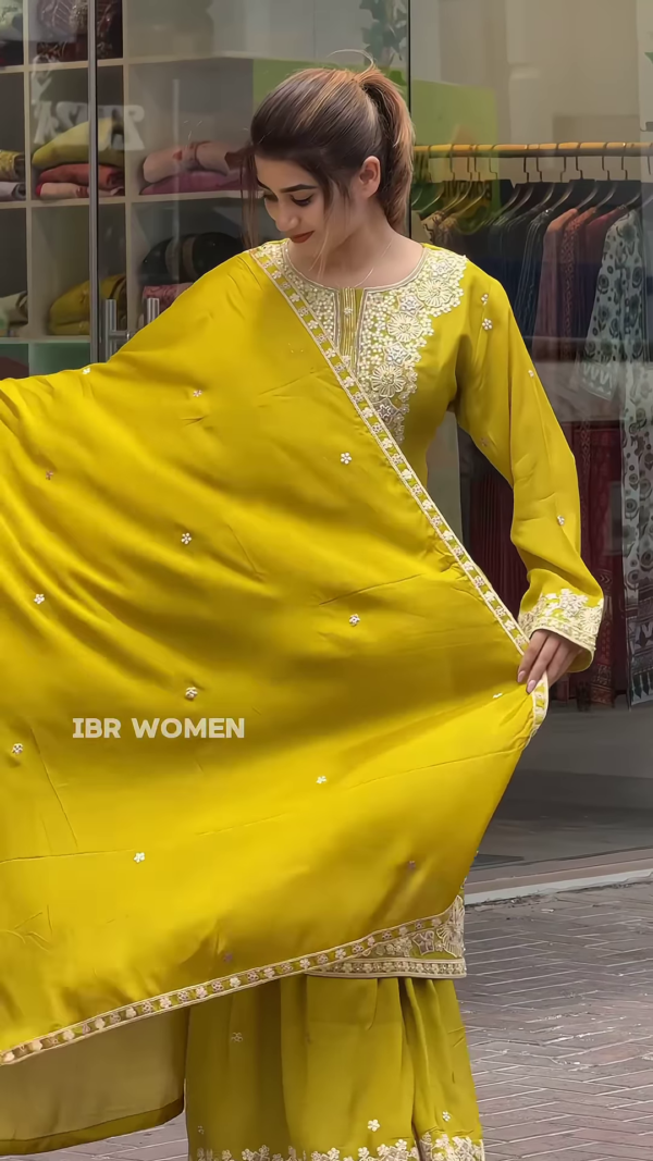 Stunning Yellow and Pista Green Embroidered Anarkali Set - Image 3