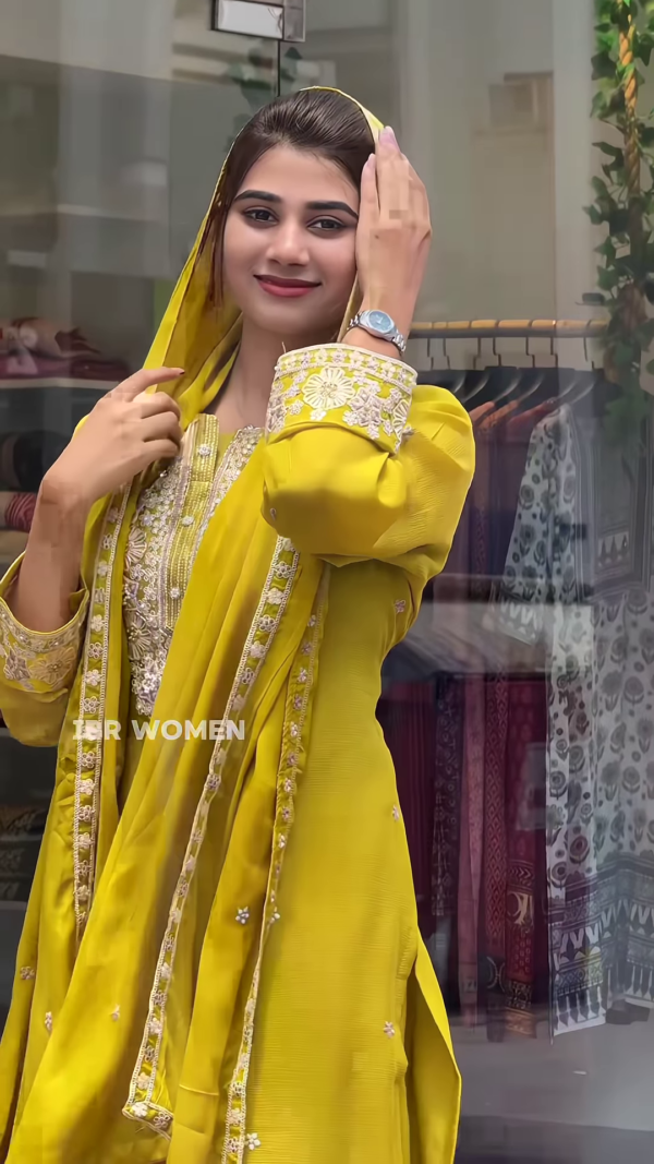 Stunning Yellow and Pista Green Embroidered Anarkali Set - Image 6