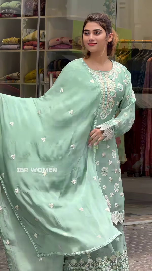 Stunning Yellow and Pista Green Embroidered Anarkali Set - Image 7