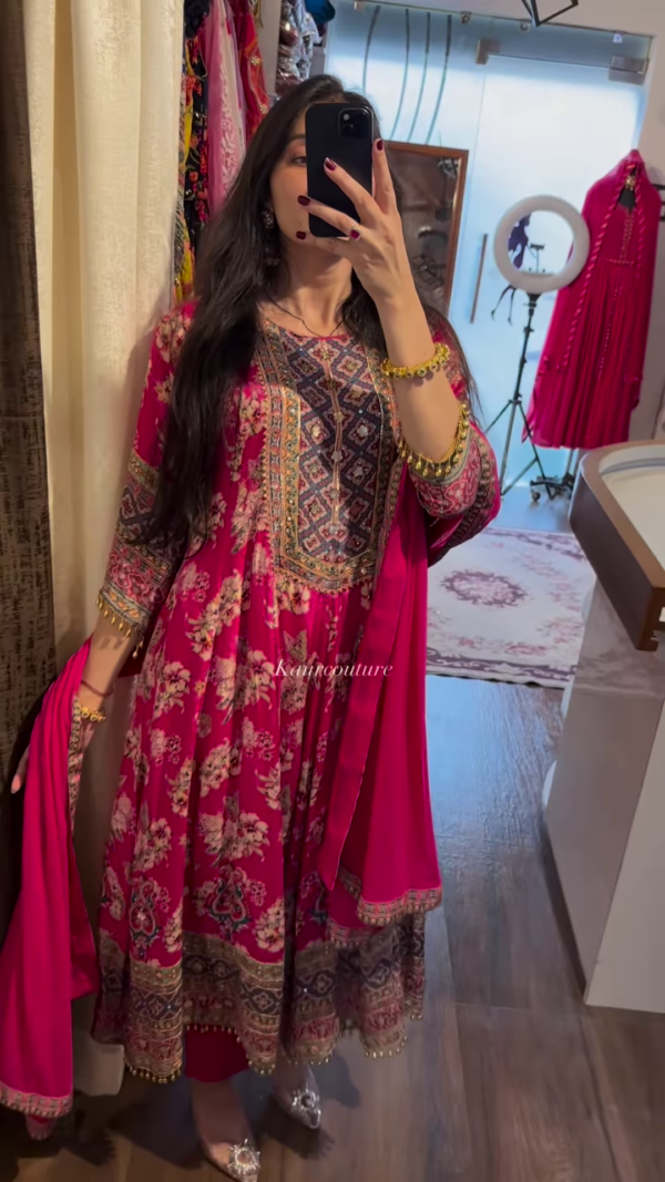 Royal Blue & Red Ethnic Elegance – Timeless Floral & Mirror Work - Image 2