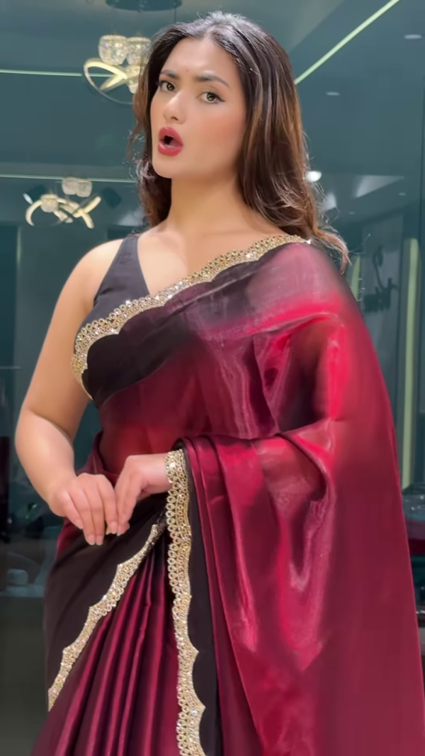 Midnight Elegance – A Statement Black & Red Silk Saree - Image 2
