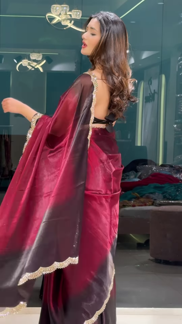 Midnight Elegance – A Statement Black & Red Silk Saree - Image 3