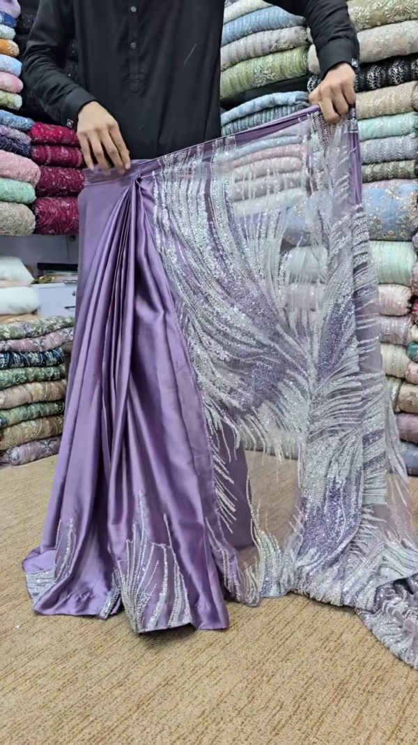 Elegant Lavender Shine – Designer Embroidered Saree - Image 2