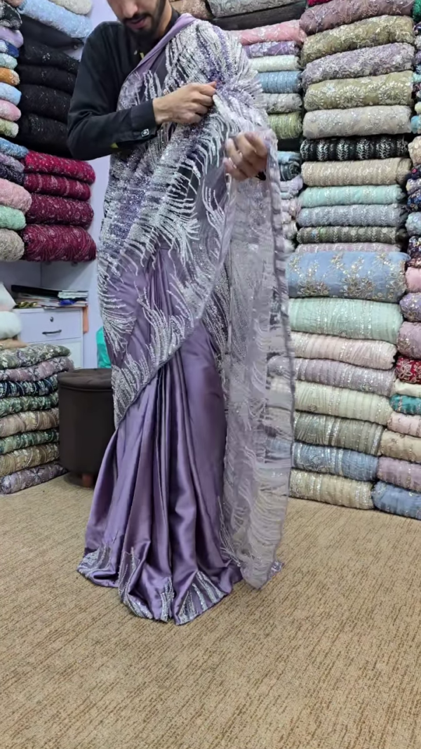 Elegant Lavender Shine – Designer Embroidered Saree - Image 3