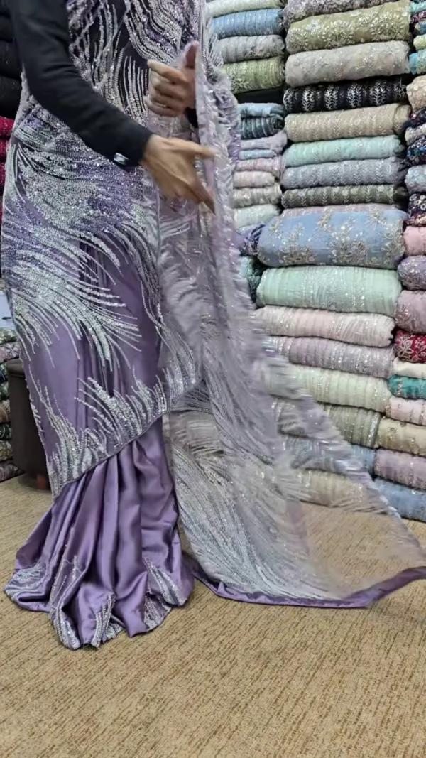 Elegant Lavender Shine – Designer Embroidered Saree - Image 4