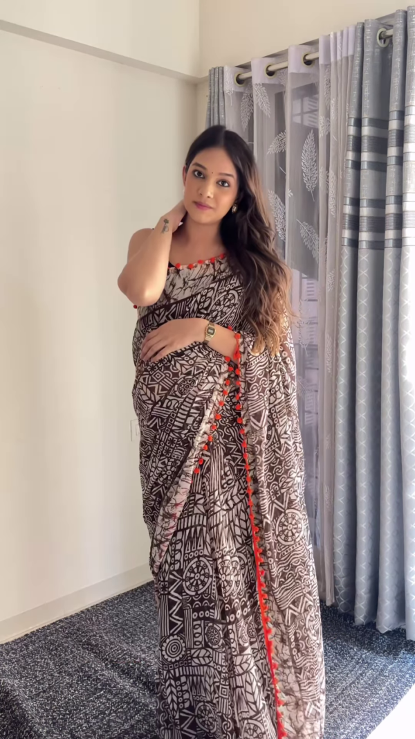 🌿 Tribal Fusion Multicolor Saree – A Timeless Artistic Statement 🌿 - Image 4