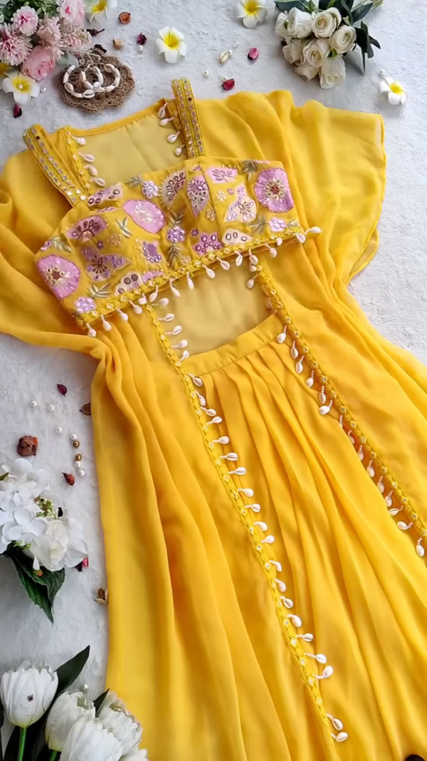 🌼 Sunshine Glow – Yellow Embroidered Cape Set with Shell Detailing 🌼 - Image 3