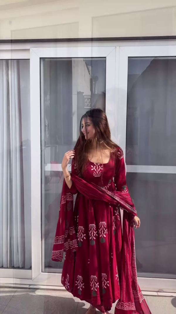 🌹 Timeless Grace – Maroon Ethnic Anarkali Set 🌹 - Image 2