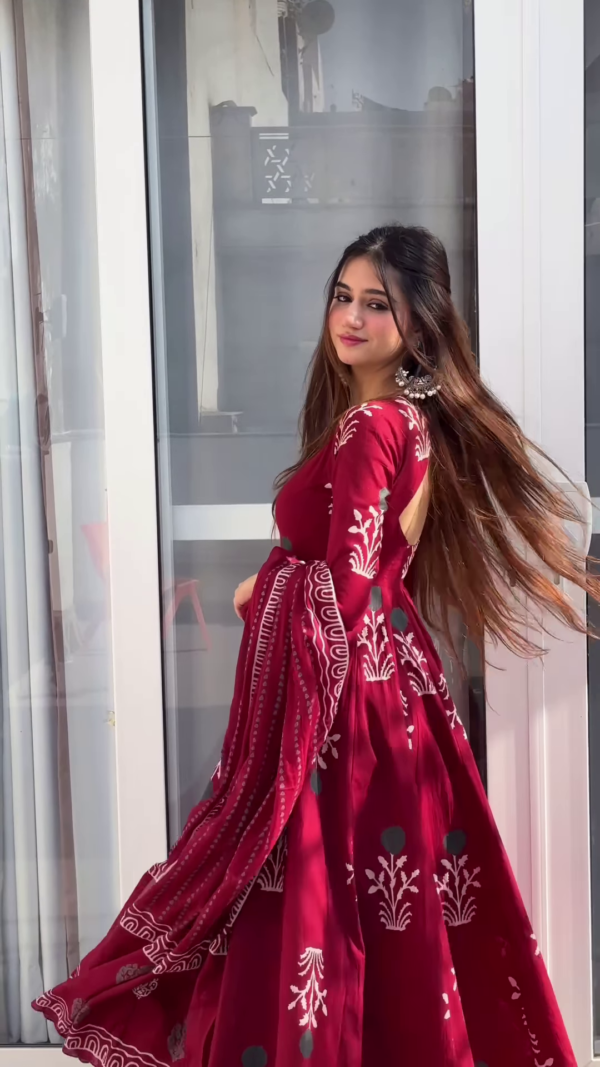 🌹 Timeless Grace – Maroon Ethnic Anarkali Set 🌹 - Image 4