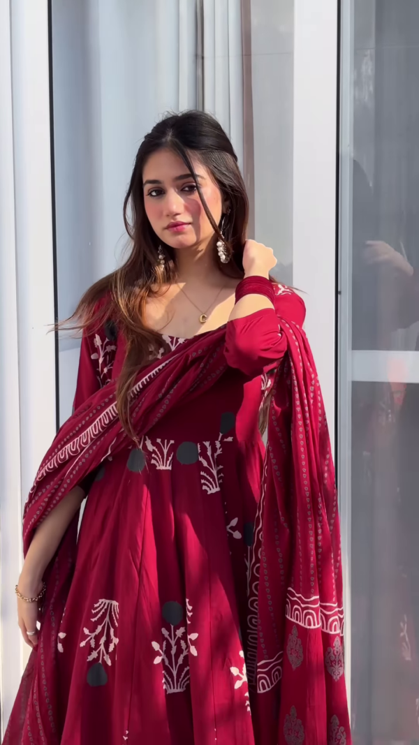 🌹 Timeless Grace – Maroon Ethnic Anarkali Set 🌹 - Image 6