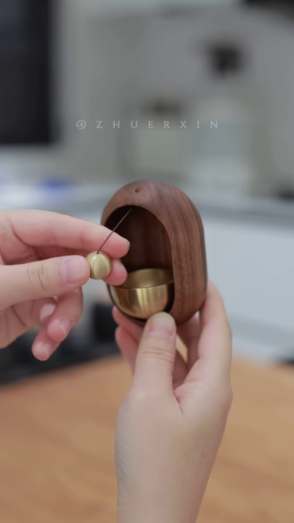 "Handcrafted Walnut Meditation Bell - Minimalist Wooden Chime with Brass Striker for Mindfulness Practice" - Image 4