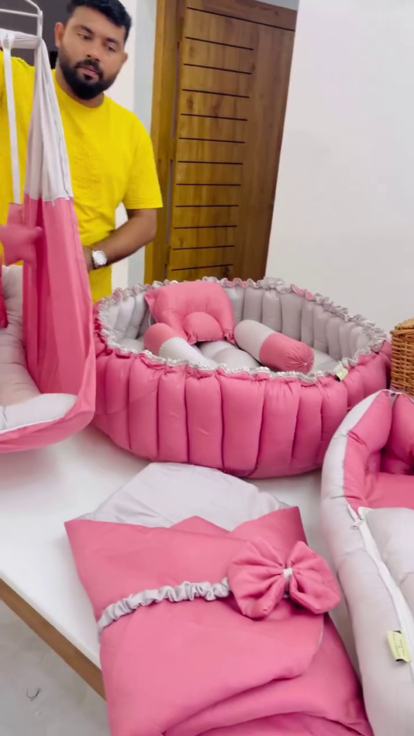 Coordinated Baby Lounger, Sleeping Bag, and Hanging Cradle Set - Soft and Comfortable for Infants - Image 3