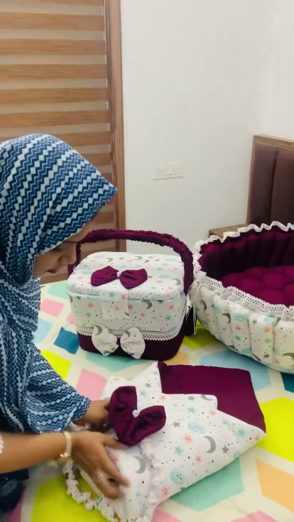 Coordinated Baby Bedding and Storage Basket Set - Moon and Star Print for Nursery Decor - Image 3