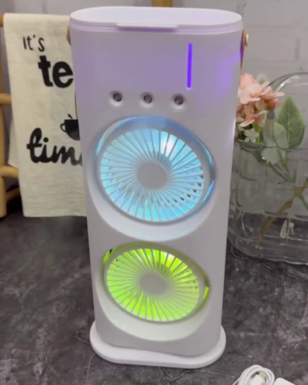 Portable Dual-Fan Personal Air Conditioner with Mist Spray and LED Lights - Image 2