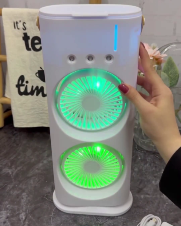 Portable Dual-Fan Personal Air Conditioner with Mist Spray and LED Lights - Image 3