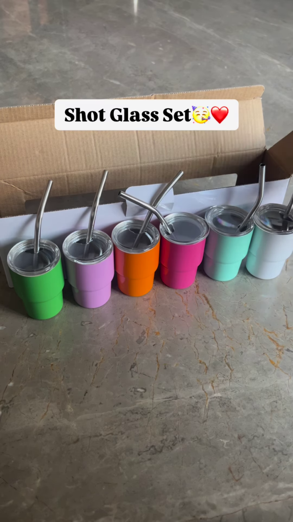Colorful Mini Stainless Steel Tumbler Shot Glass Set with Straws and Lids