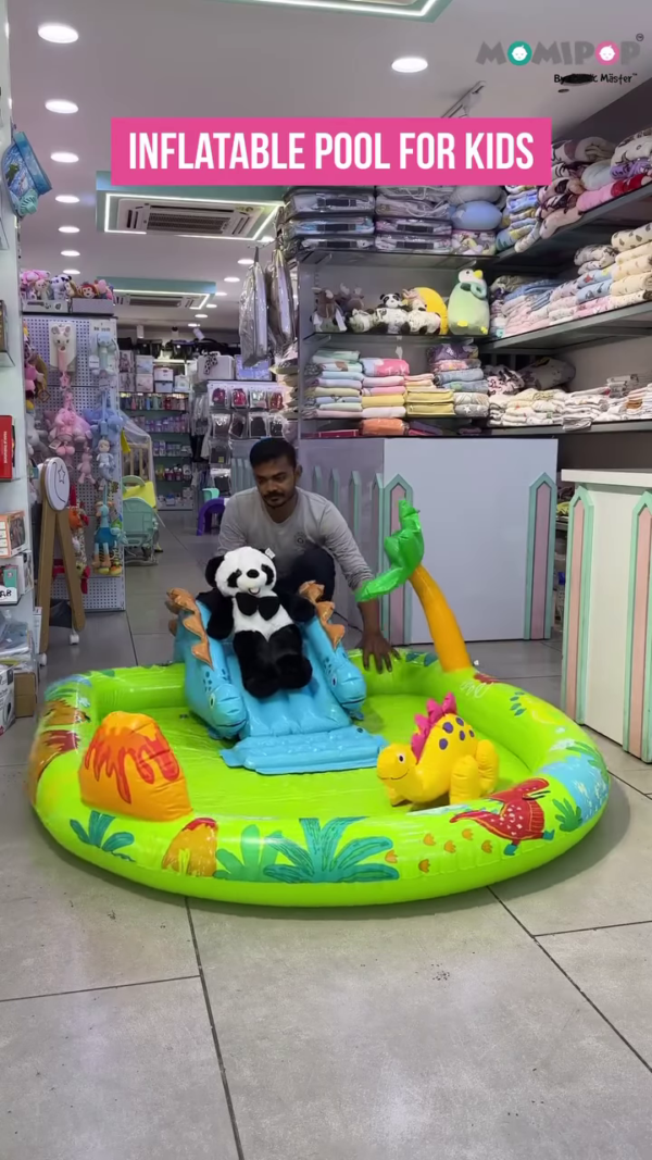 Kids' Inflatable Play Pool with Slide and Fun Animal Graphics