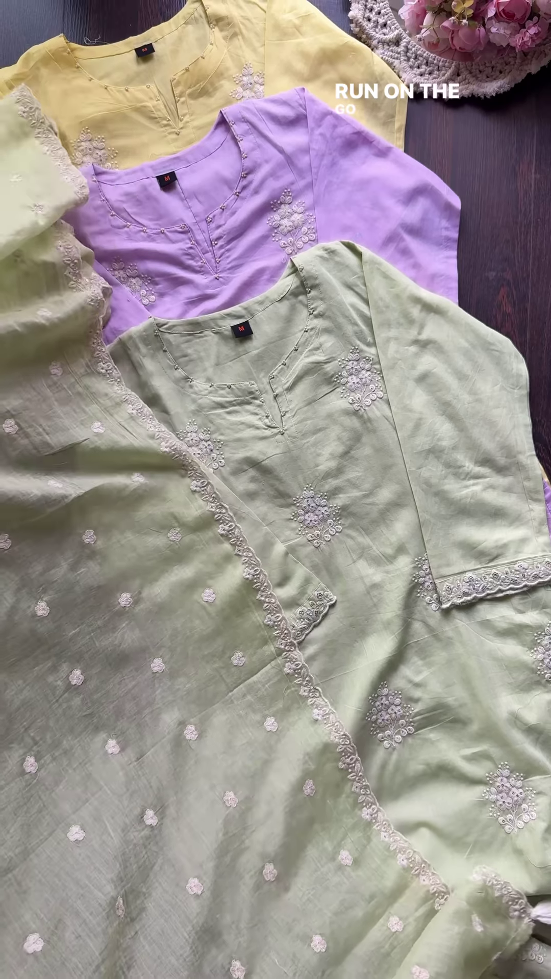 Pastel Embroidered Mulcotton Kurtas – Floral Ethnicwear in Yellow, Lavender & Light Green - Image 6