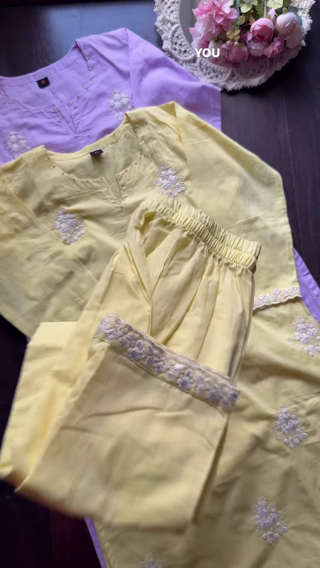 Pastel Embroidered Mulcotton Kurtas – Floral Ethnicwear in Yellow, Lavender & Light Green - Image 2