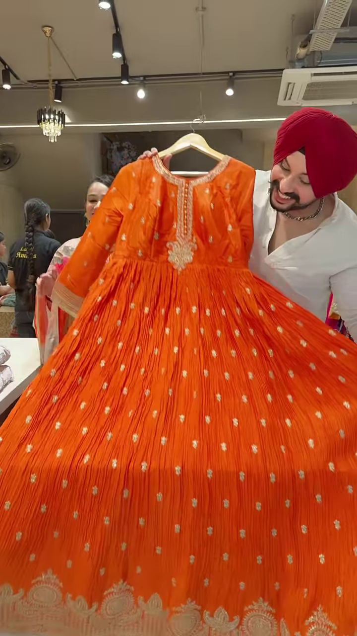 Vibrant Orange Embroidered Anarkali with Gold Motifs – Festive Ethnicwear for Women - Image 4