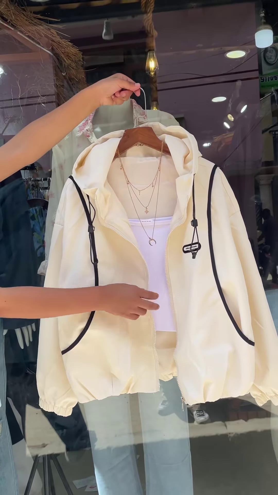 Purple Hooded Jacket with White Trim – Casual Streetwear Layer for Women - Image 4