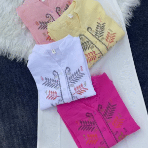 Multicolor Embroidered Shirt Set with Leaf & Geometric Motifs – Casual Ethnic Tops for Women