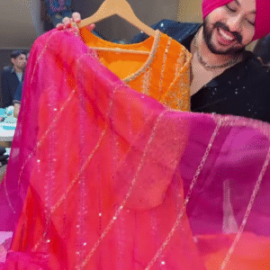 Orange Embroidered Anarkali with Silver Detailing – Festive Ethnicwear for Women