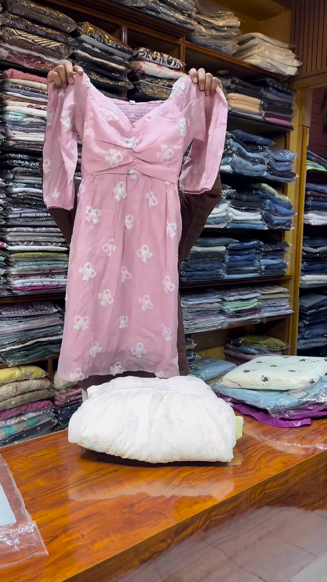 Light Blue Floral Printed Long-Sleeve Dress with Gathered Bodice for Women - Image 4