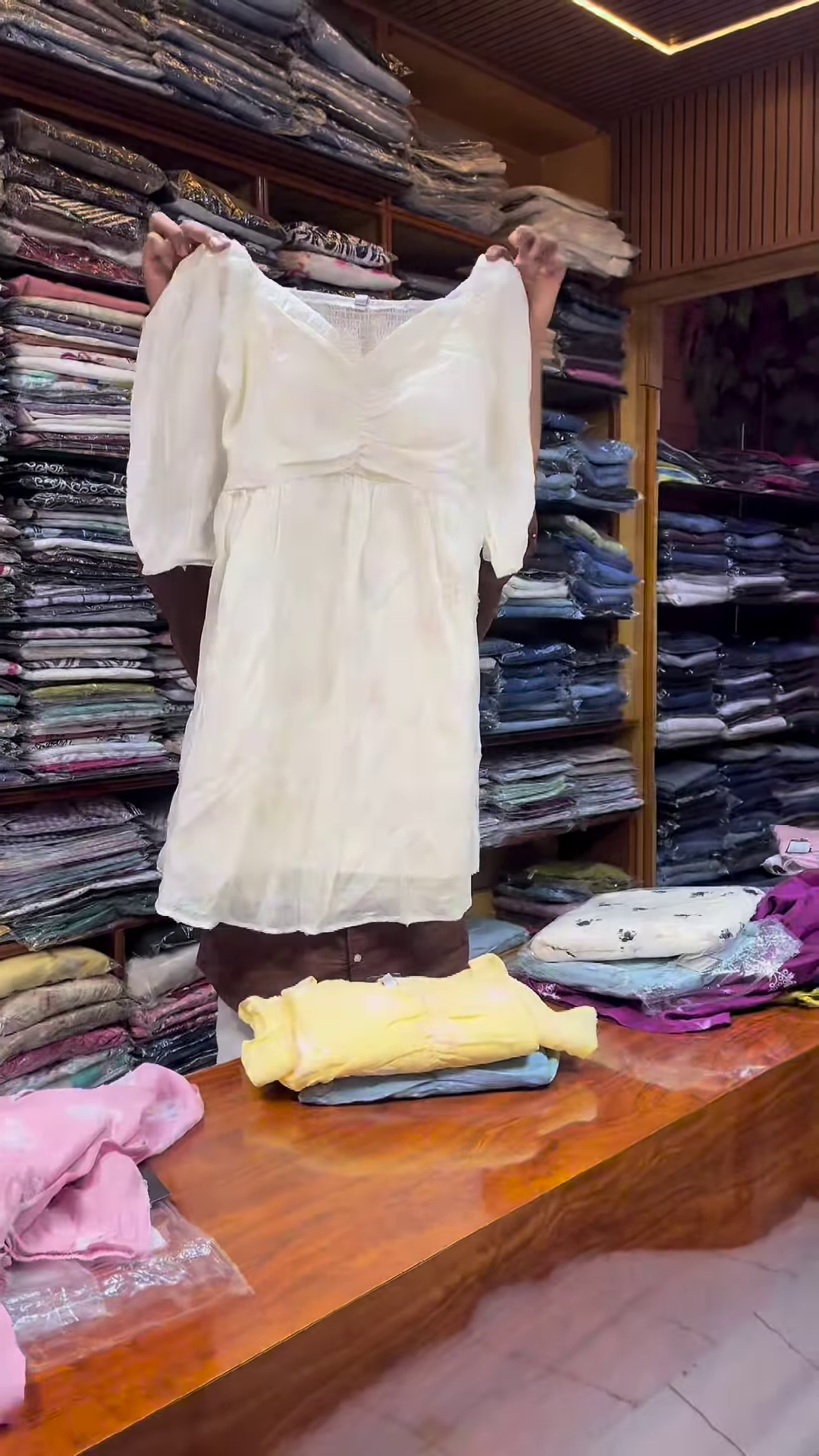 Light Blue Floral Printed Long-Sleeve Dress with Gathered Bodice for Women - Image 3