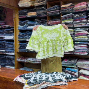 Pink and White Embroidered Long-Sleeve Top with Front Detailing for Women