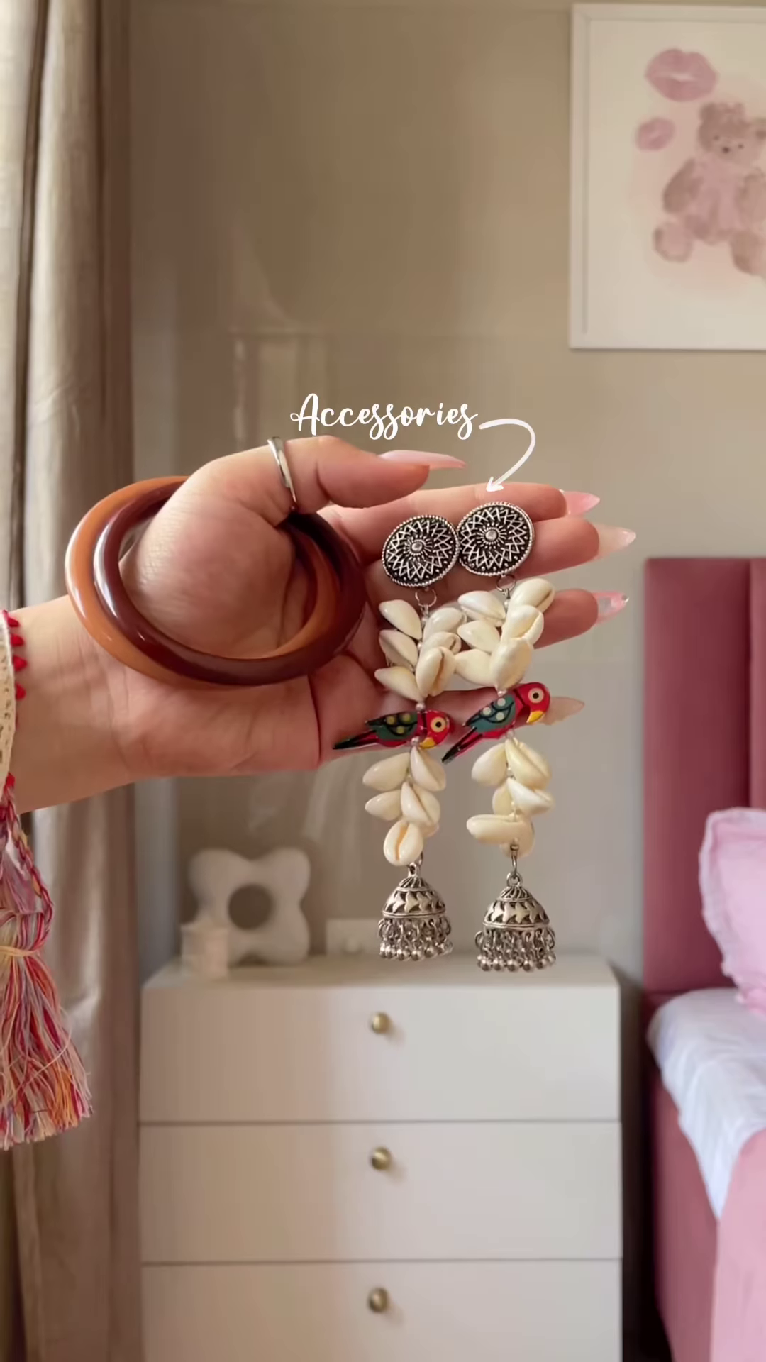 Cream-Colored Embroidered Traditional Dress with Colorful Circular Motifs and Pink Tassel Accents - Image 3