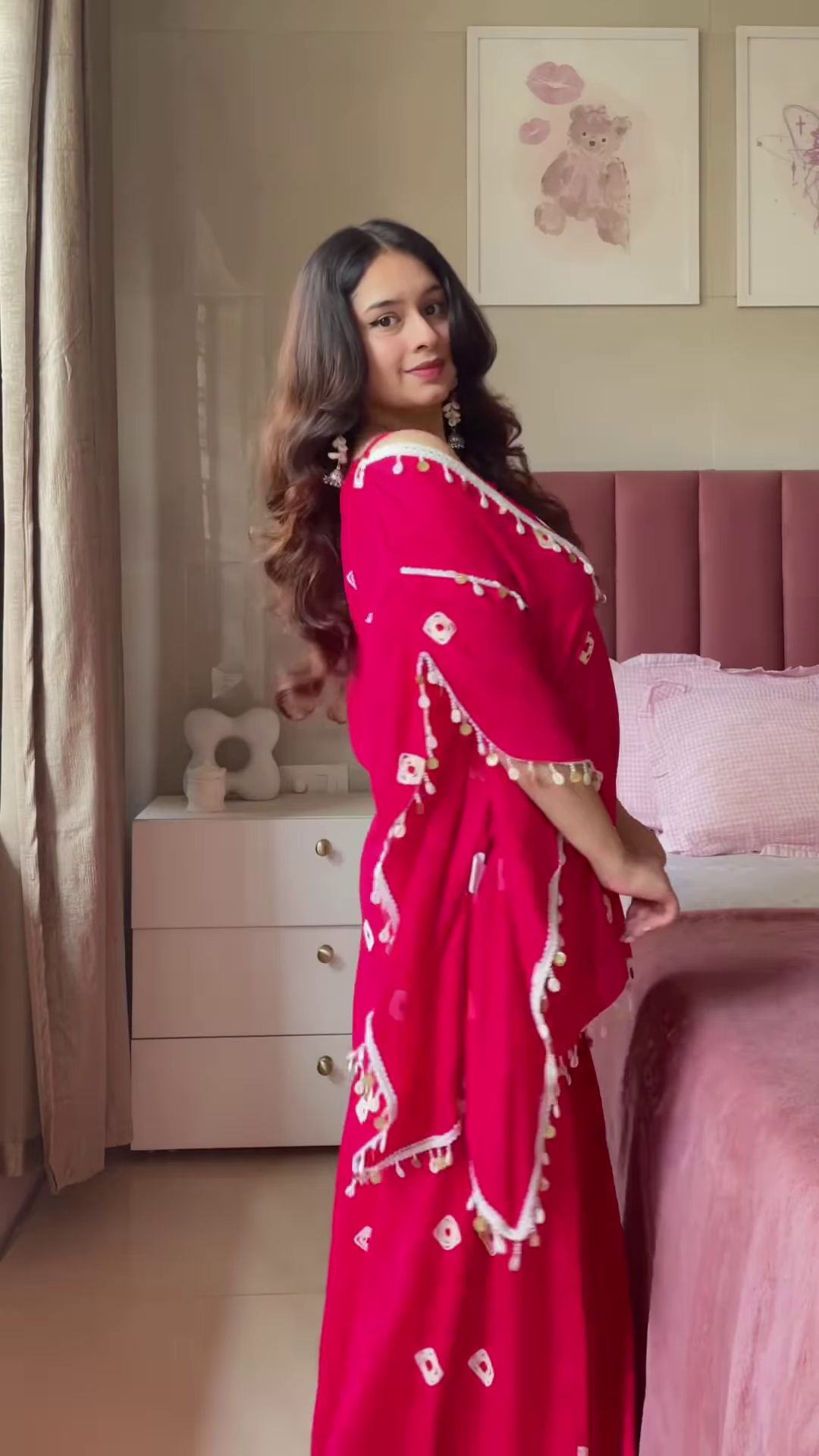 Blue Floral Kurta Set with Pom-Pom Dupatta – Ethnic Casualwear for Women - Image 6