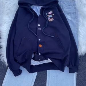 Navy Cartoon Hoodie & Denim Combo