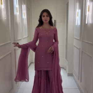 “Dusty Rose Embroidered Anarkali Suit – Graceful Ethnic Wear”