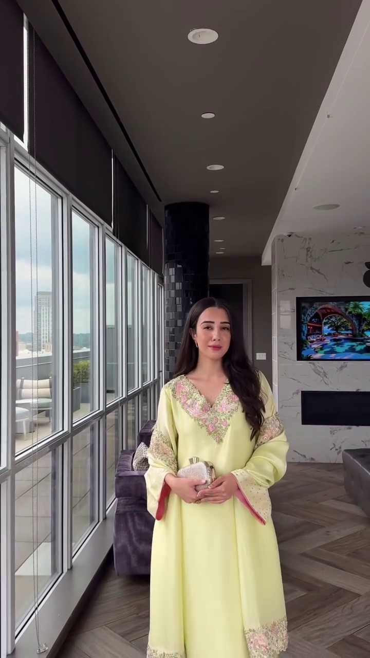 Elegant Pastel Lime Silk Kurta with Intricate Floral Neckline Embroidery and Matching Dupatta. - Image 2