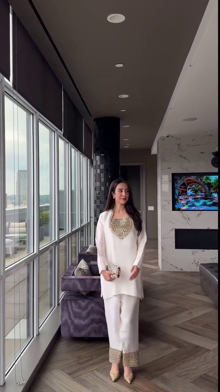 Elegant Pastel Lime Silk Kurta with Intricate Floral Neckline Embroidery and Matching Dupatta. - Image 4