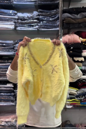 ☀️ "Radiant Sunbeam Luxe Faux Fur Fluffy Yellow Cardigan Dazzled with Crystal Gem Accents for the Perfect Sparkle Lovers and Winter Warmth" ☀️