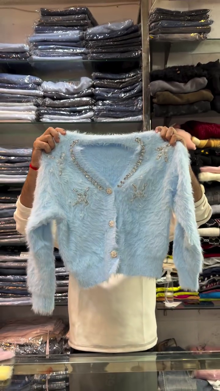 ☀️ "Radiant Sunbeam Luxe Faux Fur Fluffy Yellow Cardigan Dazzled with Crystal Gem Accents for the Perfect Sparkle Lovers and Winter Warmth" ☀️ - Image 2