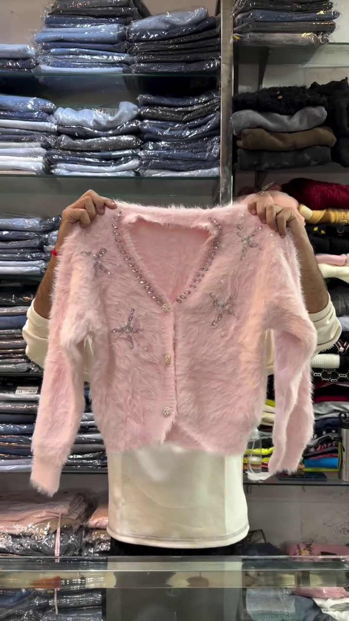 ☀️ "Radiant Sunbeam Luxe Faux Fur Fluffy Yellow Cardigan Dazzled with Crystal Gem Accents for the Perfect Sparkle Lovers and Winter Warmth" ☀️ - Image 3