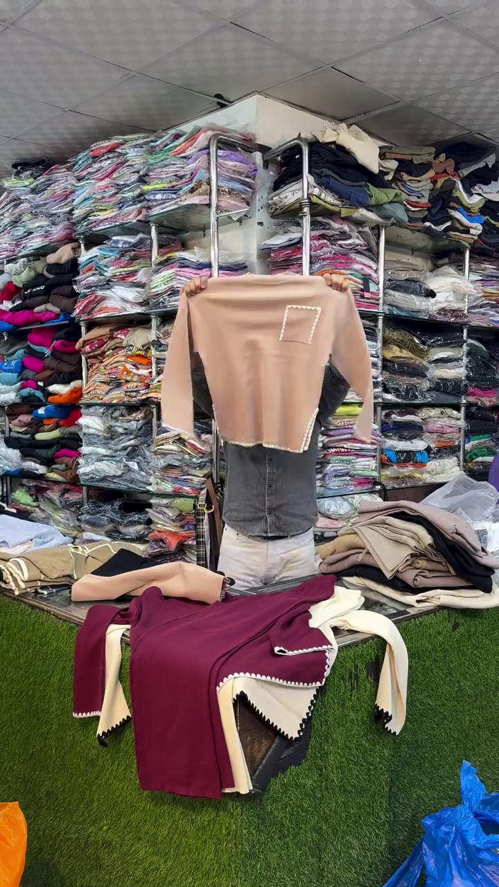 🧵 "Minimalist Modern Café Cream Knit Top with Artistic Black Scalloped Accents and Pocket Detail for Everyday Sophistication Seekers" 🧵 - Image 5