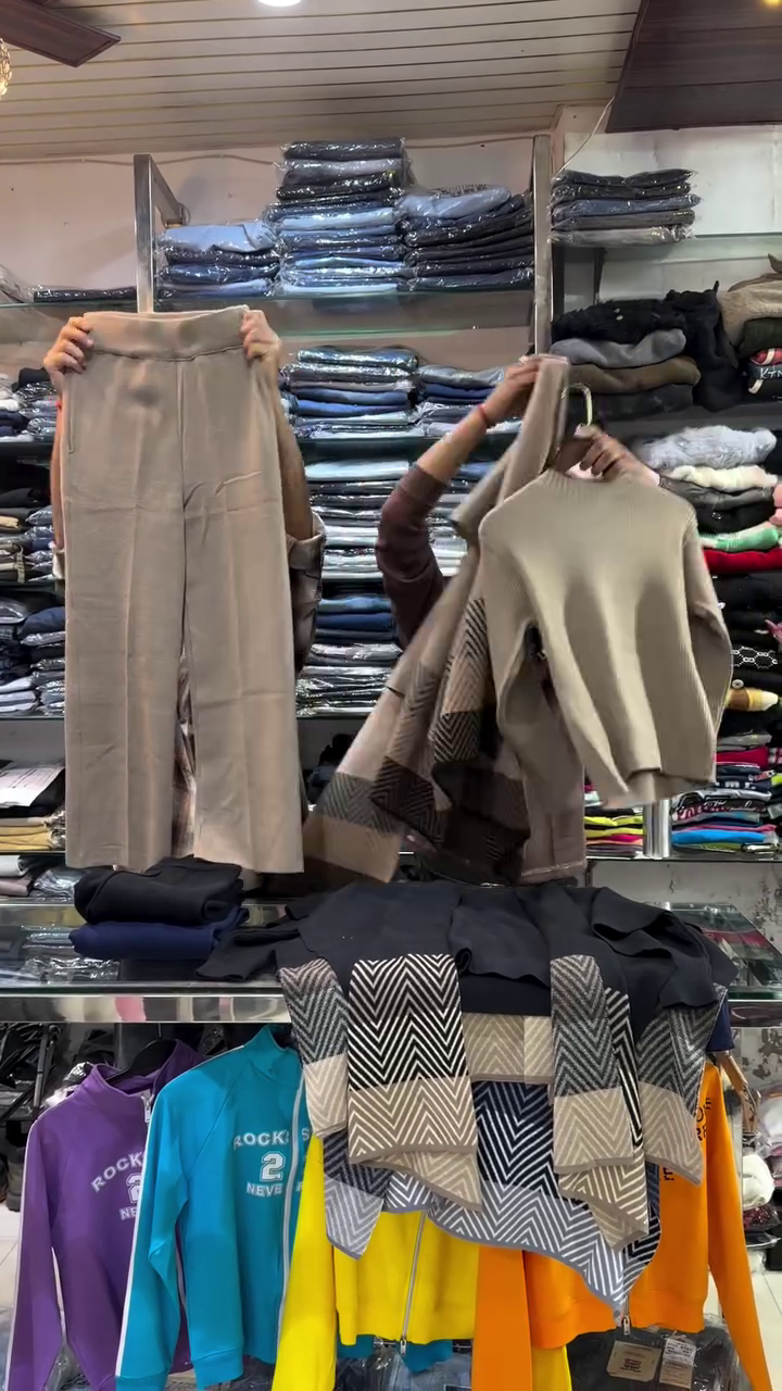 ๐ "Urban Elegance Taupe Chevron Knit Sophisticated Co-ord Set with Draped Cape Cardigan and Sleek Pants for Effortless Day-to-Night Style" ๐โ - Image 4