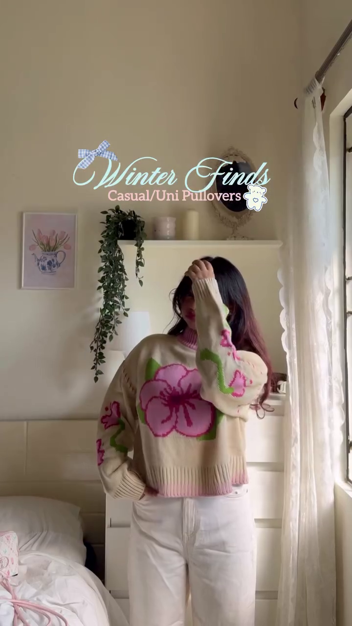 π "Winter Garden Pastel Bloom Velvet Touch Knit Pullover with Oversized Pink Floral Accents for Dreamy Romantic Sweethearts of Cozy Fashion" πβ - Image 2