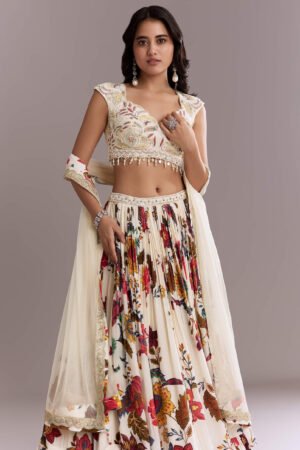White Draped Lehenga with Embroidered Blouse 🌸