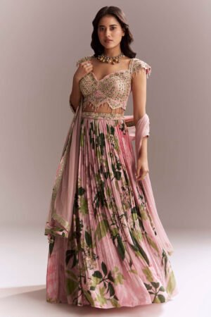 Pink Floral Printed Bridesmaid Lehenga