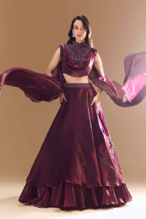 Regal Wine Organza Bridesmaid Lehenga Set🍷