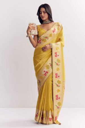  Yellow Dola Silk Paithani Saree with Dollar Butti & Multicolor Pallu Motifs 🌼