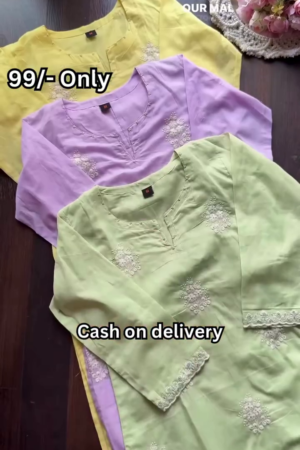 Pastel Bloom Embroidered Kurti Collection – Soft Shades, Timeless Elegance 🌸💛💜💚