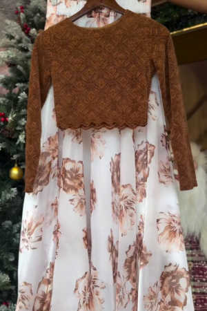 ✨ Elegant Floral Layered Dress with Lace Crop Top – Timeless Charm Collection ✨