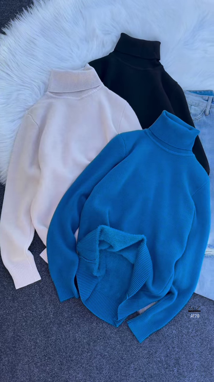 ❄️ Cozy Fur-Cuff Turtleneck Sweater – Multi-Color Warmth & Style