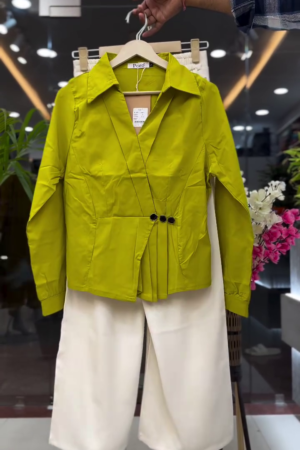 💚 Lime Luxe Wrap-Style Co-Ord Set – Structured Blouse & Wide-Leg Trousers | XXS–XXL | Multi-Color & Design Collection ✨